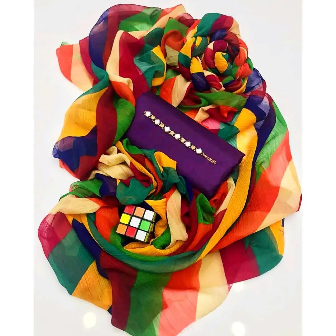 3-Piece Katan Silk Unstitched Suit – Purple