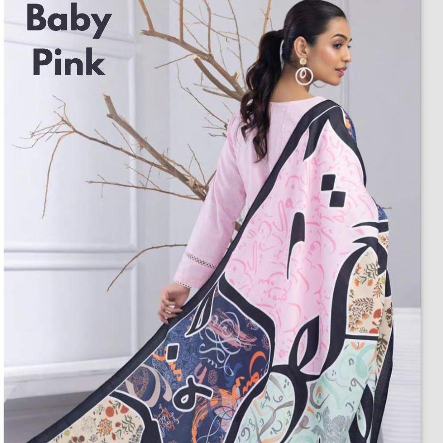 3-Piece Katan Silk Unstitched Suit with Calligraphy Dupatta