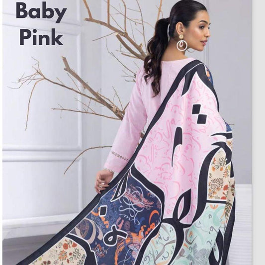 3-Piece Katan Silk Unstitched Suit with Calligraphy Dupatta