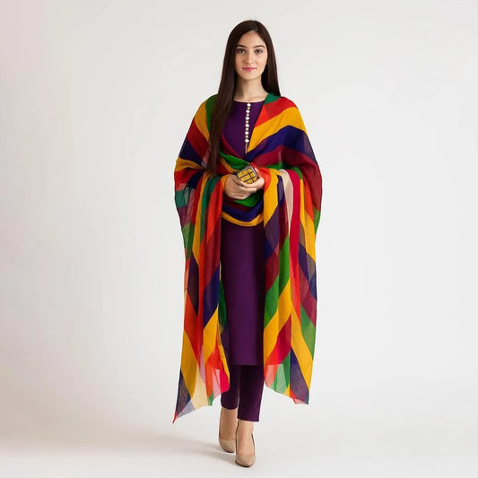 3-Piece Katan Silk Unstitched Suit – Purple