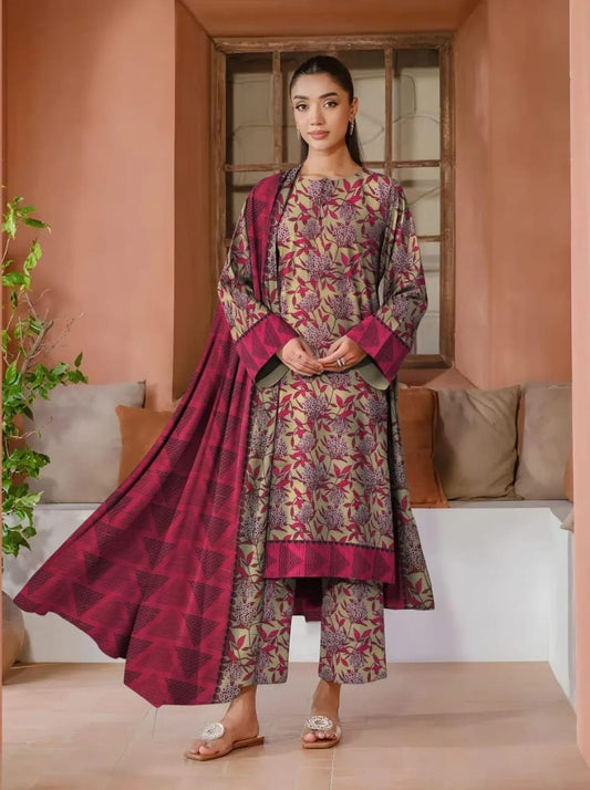 3-Piece Khaddar Printed Unstitched Suit