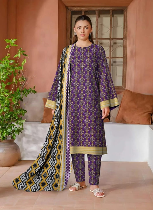 3-Piece Khaddar Printed Unstitched Suit