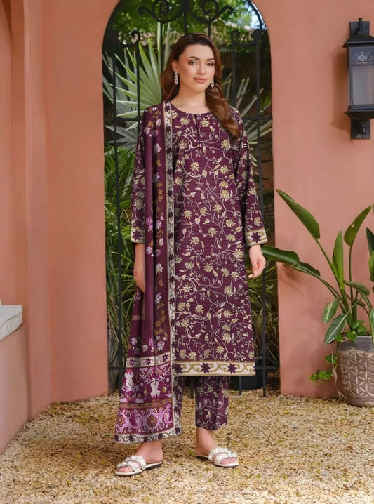 3-Piece Khaddar Printed Unstitched Suit