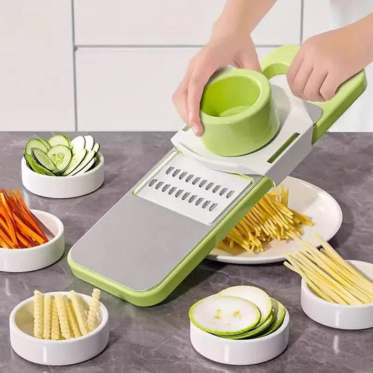 5-in-1 Vegetable Cutter & Onion Slicer – Adjustable Blades with Collection Bowl